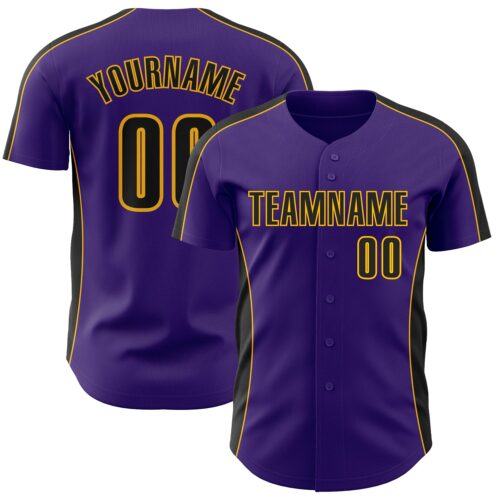 Pinstripe0517 Custom Purple Black-Gold Classic Color Block Side Panel Stripe Authentic Baseball Jersey