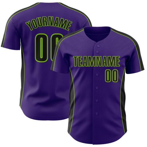 Pinstripe0518 Custom Purple Black-Neon Green Classic Color Block Side Panel Stripe Authentic Baseball Jersey
