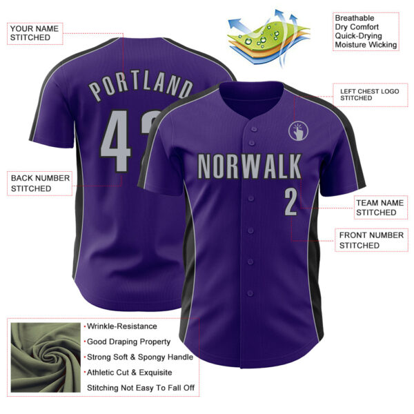 Custom Purple Gray-Black Classic Color Block Side Panel Stripe Authentic Baseball Jersey