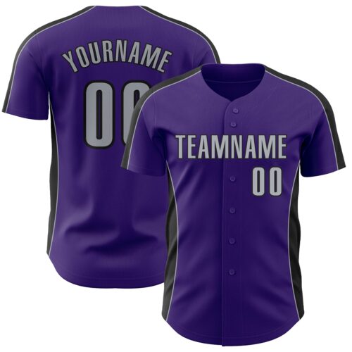 Pinstripe0519 Custom Purple Gray-Black Classic Color Block Side Panel Stripe Authentic Baseball Jersey
