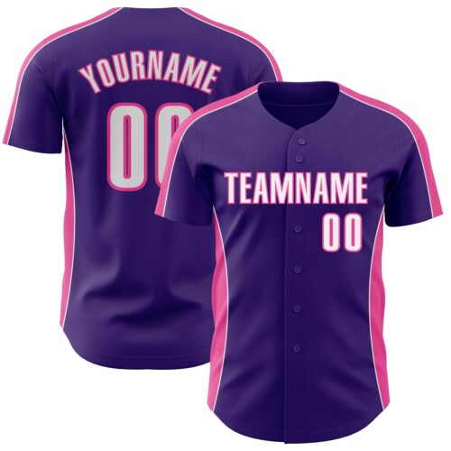 Pinstripe0520 Custom Purple White-Pink Classic Color Block Side Panel Stripe Authentic Baseball Jersey