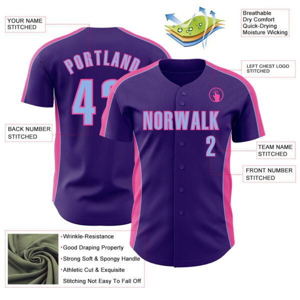 Custom Purple Light Blue-Pink Classic Color Block Side Panel Stripe Authentic Baseball Jersey