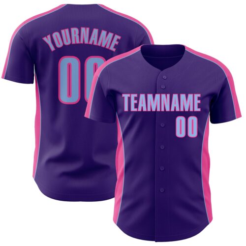 Pinstripe0521 Custom Purple Light Blue-Pink Classic Color Block Side Panel Stripe Authentic Baseball Jersey