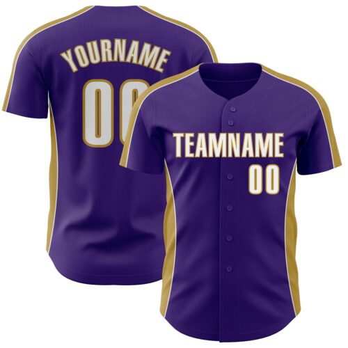 Pinstripe0523 Custom Purple White-Old Gold Classic Color Block Side Panel Stripe Authentic Baseball Jersey