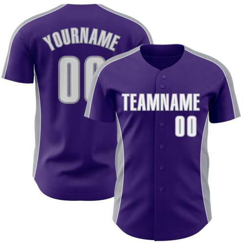 Pinstripe0524 Custom Purple White-Gray Classic Color Block Side Panel Stripe Authentic Baseball Jersey