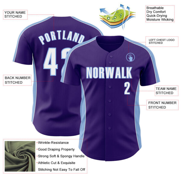 Custom Purple White-Light Blue Classic Color Block Side Panel Stripe Authentic Baseball Jersey