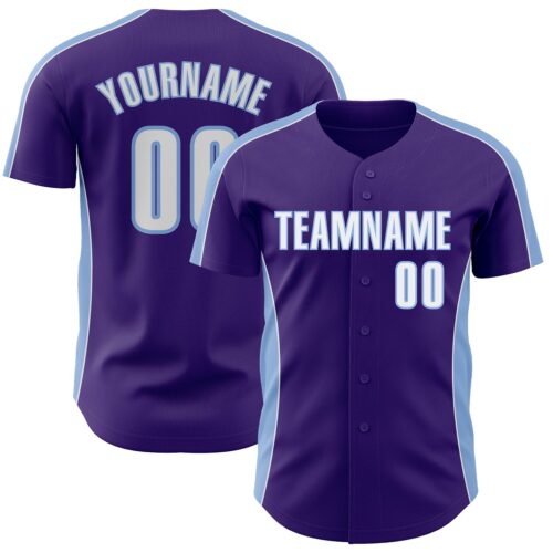 Pinstripe0525 Custom Purple White-Light Blue Classic Color Block Side Panel Stripe Authentic Baseball Jersey