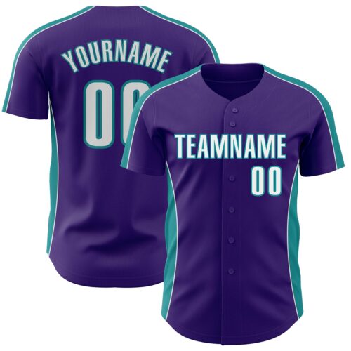 Pinstripe0526 Custom Purple White-Teal Classic Color Block Side Panel Stripe Authentic Baseball Jersey
