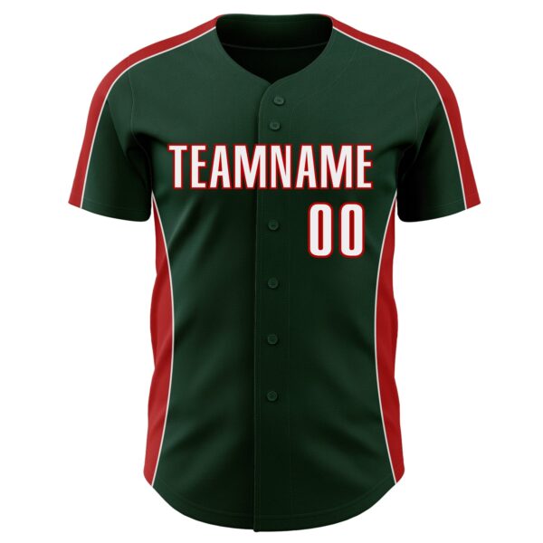 Custom Green White-Red Classic Color Block Side Panel Stripe Authentic Baseball Jersey
