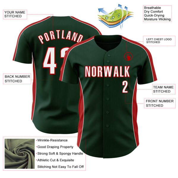 Custom Green White-Red Classic Color Block Side Panel Stripe Authentic Baseball Jersey