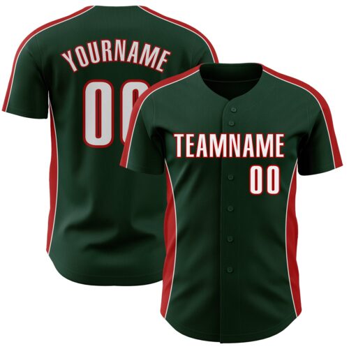 Pinstripe0528 Custom Green White-Red Classic Color Block Side Panel Stripe Authentic Baseball Jersey