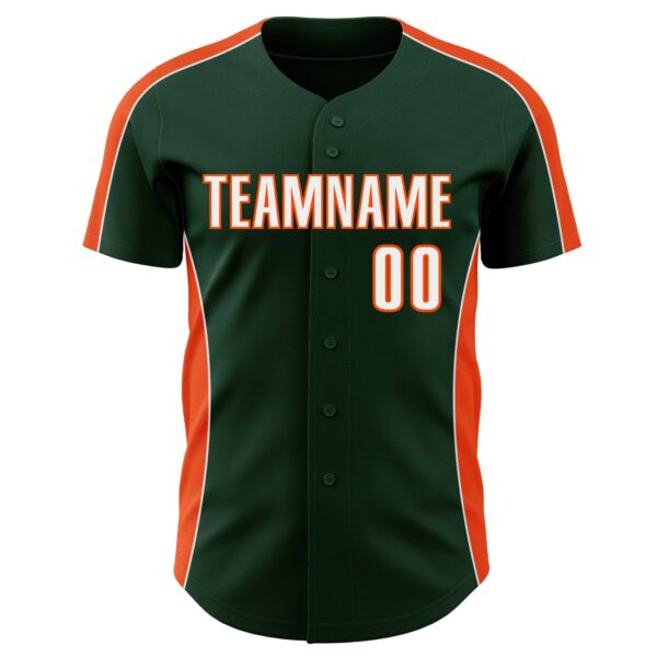Custom Green White-Orange Classic Color Block Side Panel Stripe Authentic Baseball Jersey