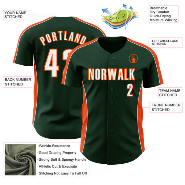 Custom Green White-Orange Classic Color Block Side Panel Stripe Authentic Baseball Jersey