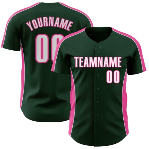 Pinstripe0530 Custom Green White-Pink Classic Color Block Side Panel Stripe Authentic Baseball Jersey