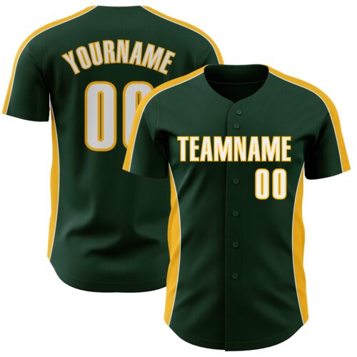 Pinstripe0531 Custom Green White-Gold Classic Color Block Side Panel Stripe Authentic Baseball Jersey
