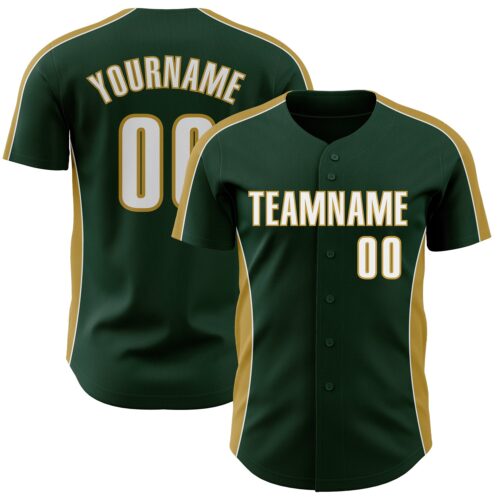 Pinstripe0532 Custom Green White-Old Gold Classic Color Block Side Panel Stripe Authentic Baseball Jersey
