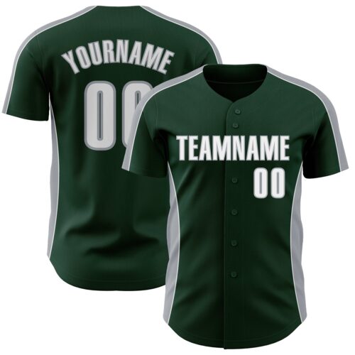 Pinstripe0533 Custom Green White-Gray Classic Color Block Side Panel Stripe Authentic Baseball Jersey