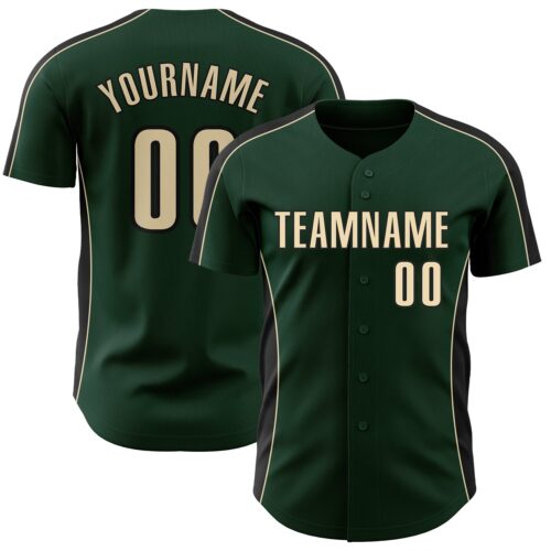 Pinstripe0534 Custom Green Cream-Black Classic Color Block Side Panel Stripe Authentic Baseball Jersey