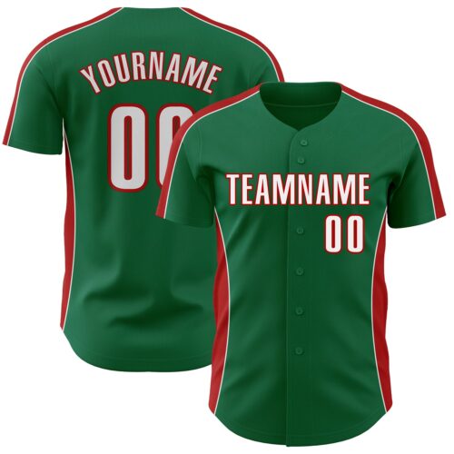 Pinstripe0535 Custom Kelly Green White-Red Classic Color Block Side Panel Stripe Authentic Baseball Jersey