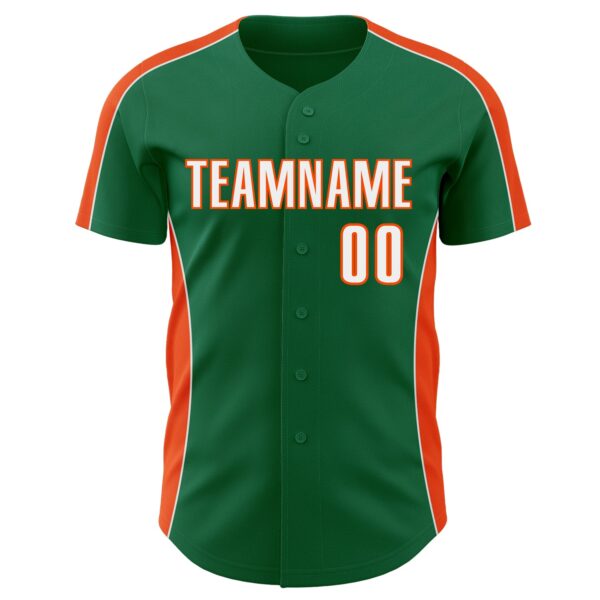 Custom Kelly Green White-Orange Classic Color Block Side Panel Stripe Authentic Baseball Jersey
