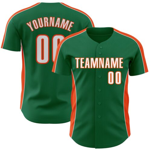 Pinstripe0536 Custom Kelly Green White-Orange Classic Color Block Side Panel Stripe Authentic Baseball Jersey