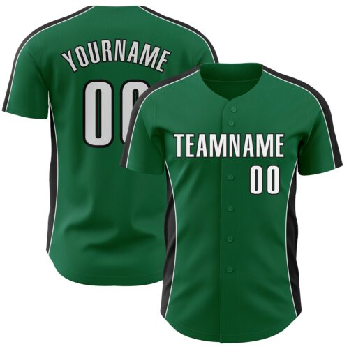 Pinstripe0537 Custom Kelly Green White-Black Classic Color Block Side Panel Stripe Authentic Baseball Jersey