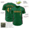 Custom Kelly Green Old Gold-Black Classic Color Block Side Panel Stripe Authentic Baseball Jersey