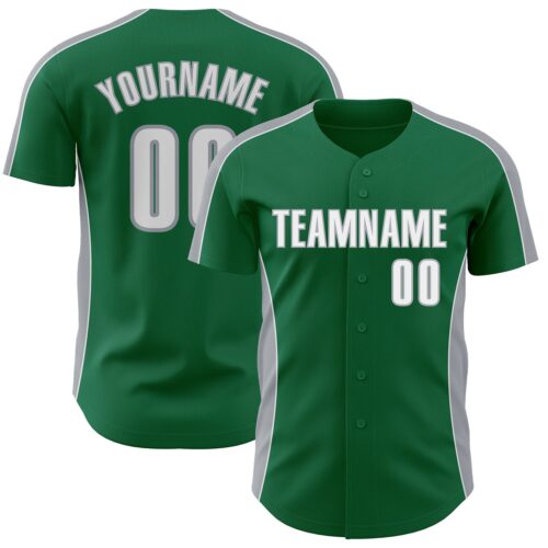 Pinstripe0542 Custom Kelly Green White-Gray Classic Color Block Side Panel Stripe Authentic Baseball Jersey