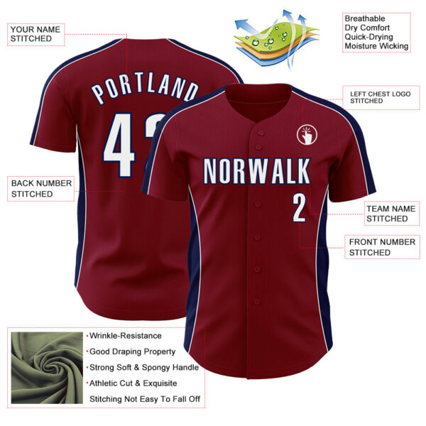 Custom Crimson White-Navy Classic Color Block Side Panel Stripe Authentic Baseball Jersey