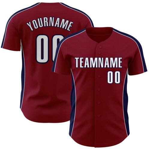 Pinstripe0543 Custom Crimson White-Navy Classic Color Block Side Panel Stripe Authentic Baseball Jersey