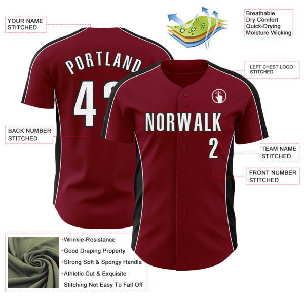 Custom Crimson White-Black Classic Color Block Side Panel Stripe Authentic Baseball Jersey