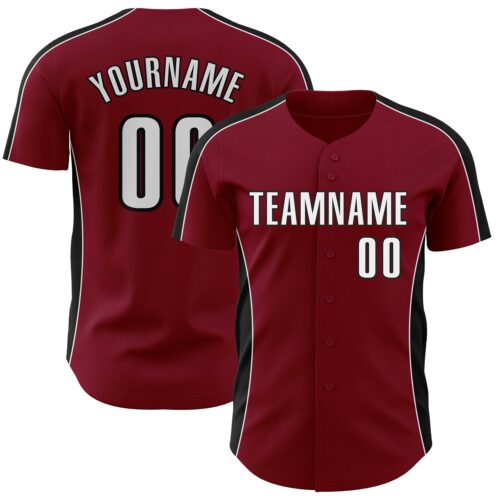 Pinstripe0545 Custom Crimson White-Black Classic Color Block Side Panel Stripe Authentic Baseball Jersey