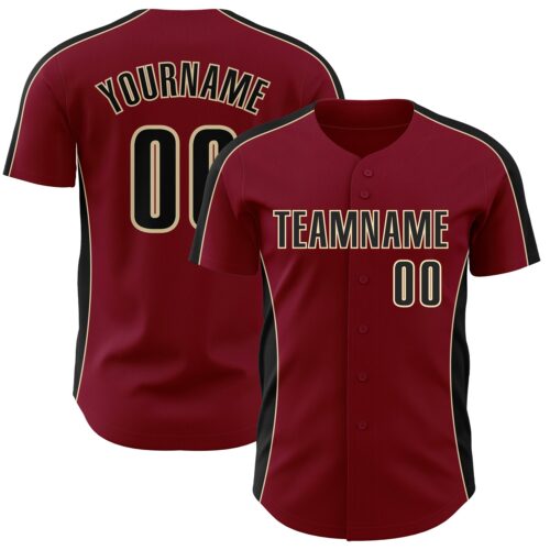 Pinstripe0546 Custom Crimson Black-Cream Classic Color Block Side Panel Stripe Authentic Baseball Jersey