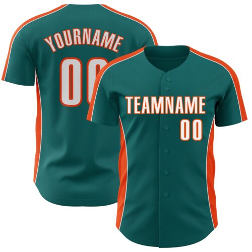Pinstripe0551 Custom Teal White-Orange Classic Color Block Side Panel Stripe Authentic Baseball Jersey
