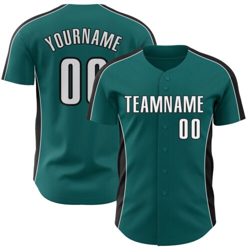Pinstripe0554 Custom Teal White-Black Classic Color Block Side Panel Stripe Authentic Baseball Jersey