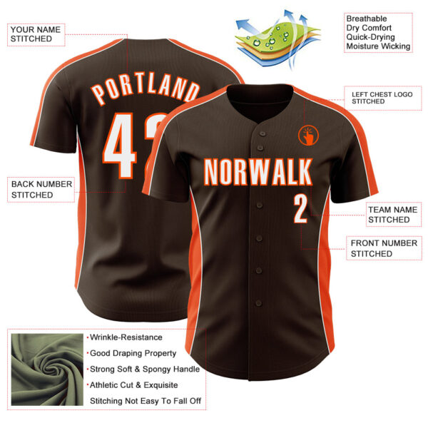 Custom Brown White-Orange Classic Color Block Side Panel Stripe Authentic Baseball Jersey