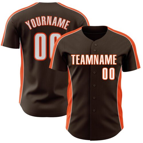 Pinstripe0561 Custom Brown White-Orange Classic Color Block Side Panel Stripe Authentic Baseball Jersey