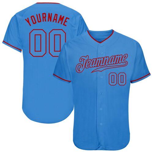 PowderBlue0058 Custom Powder Blue Powder Blue-Red Authentic Baseball Jersey
