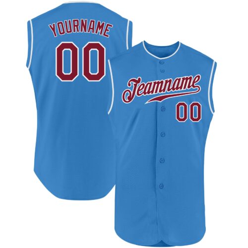 PowderBlue0131 Custom Powder Blue Crimson-White Authentic Sleeveless Baseball Jersey