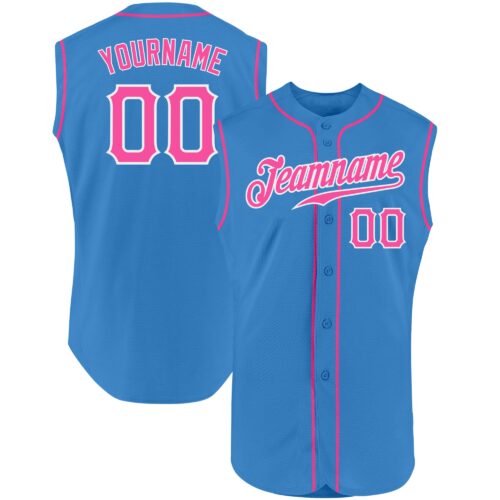 PowderBlue0133 Custom Powder Blue Pink-White Authentic Sleeveless Baseball Jersey