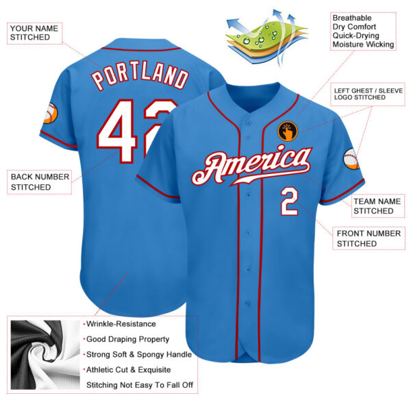 Custom Powder Blue White-Red Authentic Baseball Jersey