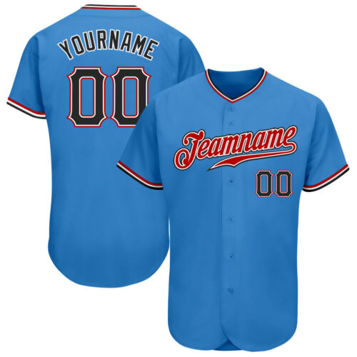 PowderBlue0141 Custom Powder Blue Black-Red Authentic Baseball Jersey