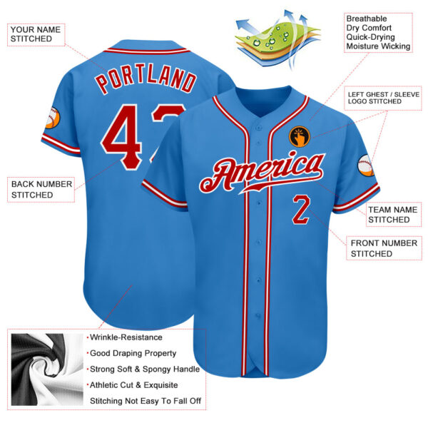 Custom Powder Blue Red-White Authentic Baseball Jersey