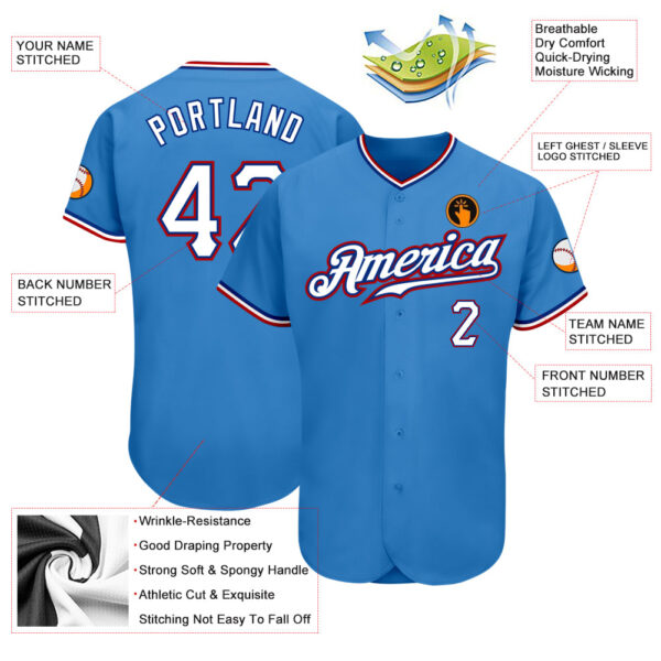 Custom Powder Blue White-Red Authentic Baseball Jersey