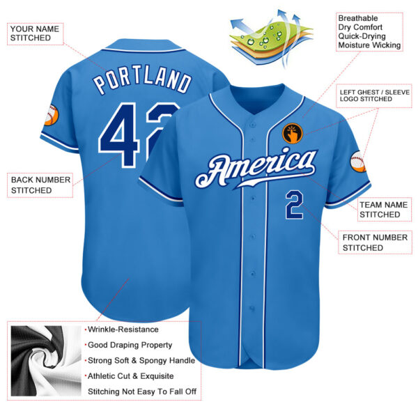Custom Powder Blue Royal-White Authentic Baseball Jersey