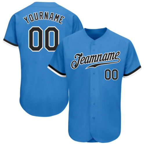 PowderBlue0157 Custom Powder Blue Black-White Authentic Baseball Jersey