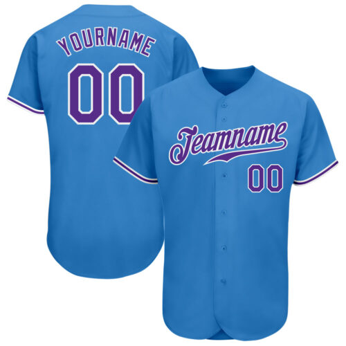 PowderBlue0158 Custom Powder Blue Purple-White Authentic Baseball Jersey