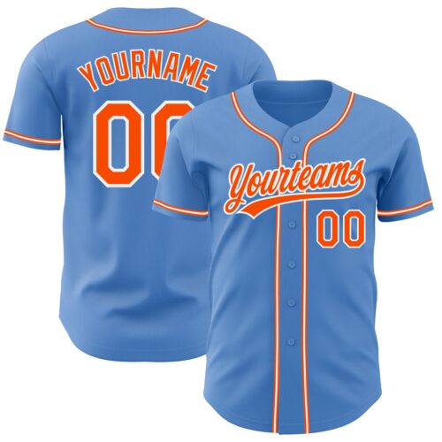 PowderBlue0203 Custom Powder Blue Orange-White Authentic Baseball Jersey