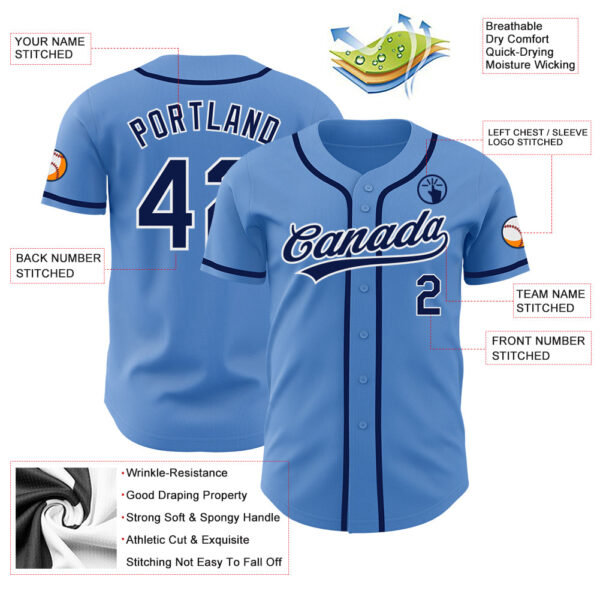 Custom Powder Blue Navy-White Authentic Baseball Jersey
