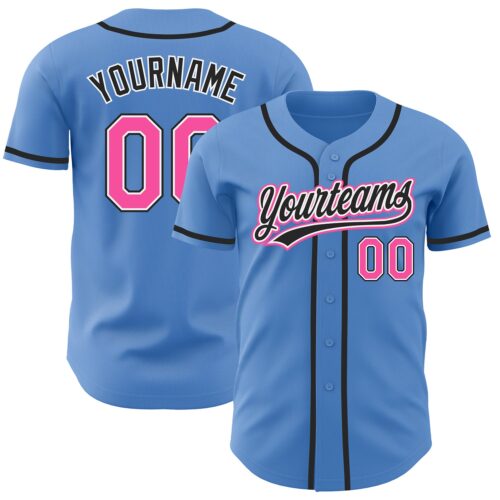 PowderBlue0209_bf58882d-0c88-4f2b-9d7f-a185f0b84b0e Custom Powder Blue Pink-Black Authentic Baseball Jersey